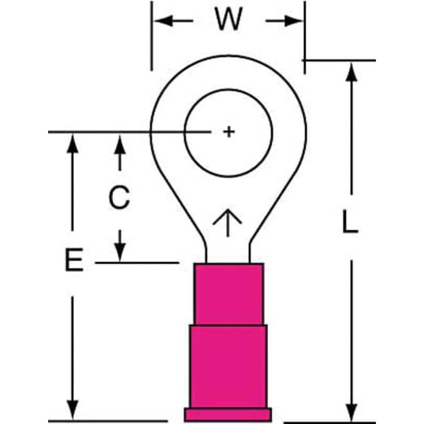 Ring Terminal, 1/4 in Stud Size, 18 AWG, 600 V, Vinyl Insulated, Red, Crimp Termination Only
