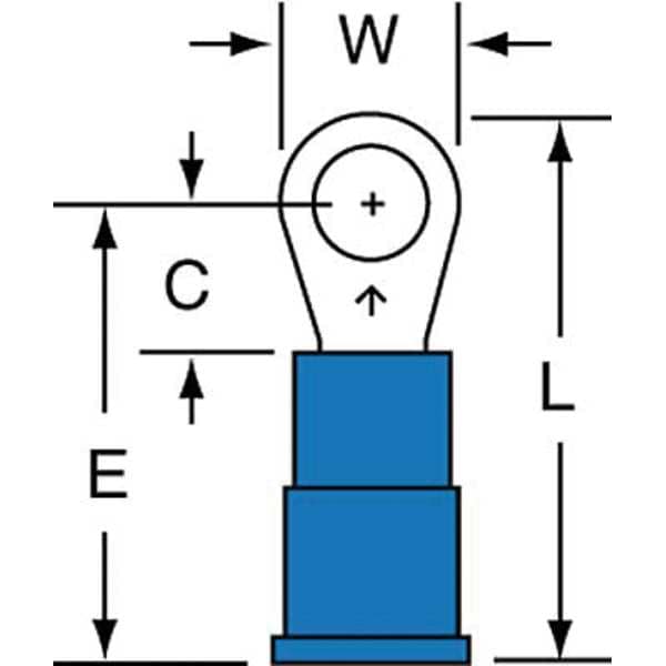 Ring Terminal, #8 Stud Size, 14 AWG, 600 V, Vinyl Insulated, Blue, Crimp Termination Only, 1000 PK