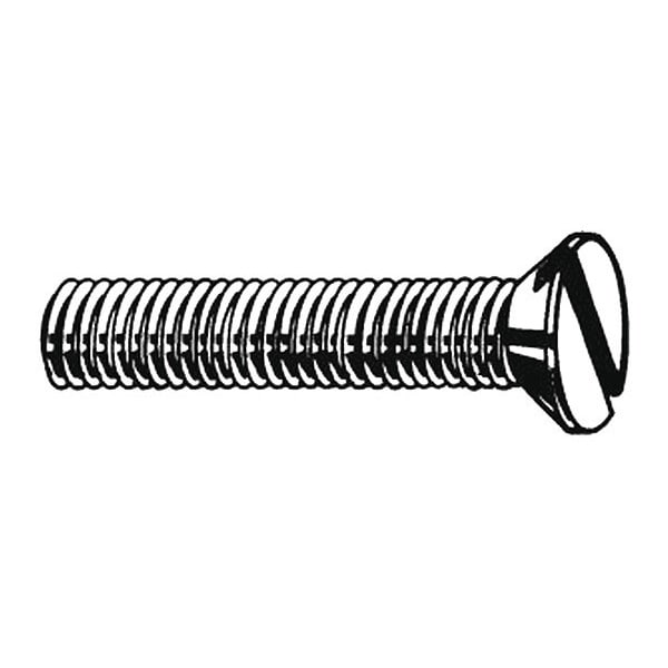#10-24 x 3-1/2 in Slotted Flat Machine Screw, Zinc Plated Steel, 100 PK