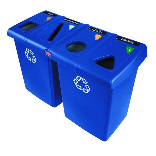 92 gal Rectangular Recycling Bin, Open Top, Bronze Vein/Satin Alum, Plastic, 4 Openings