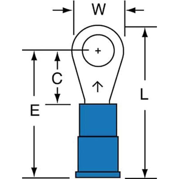 Ring Terminal, #10 Stud Size, 14 AWG, 600 V, Vinyl Insulated, Blue, Crimp Termination Only, 1000 PK