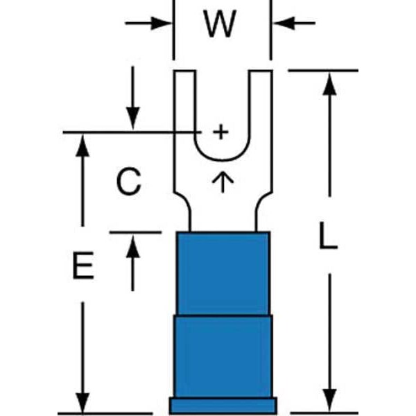Fork Terminal, #6 Stud Size, 14 AWG, 600 V, Vinyl Insulated, Blue, Crimp Termination Only, 1000 PK
