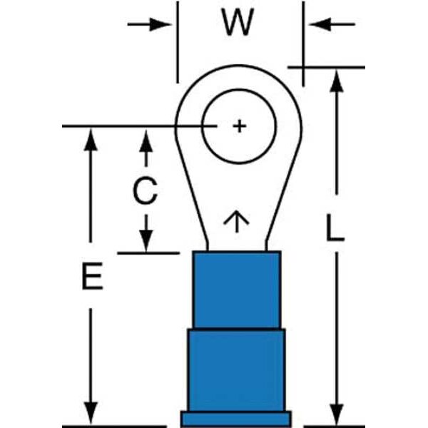 Ring Terminal, #10 Stud Size, 14 AWG, 600 V, Vinyl Insulated, Blue, Crimp Termination Only, 1000 PK