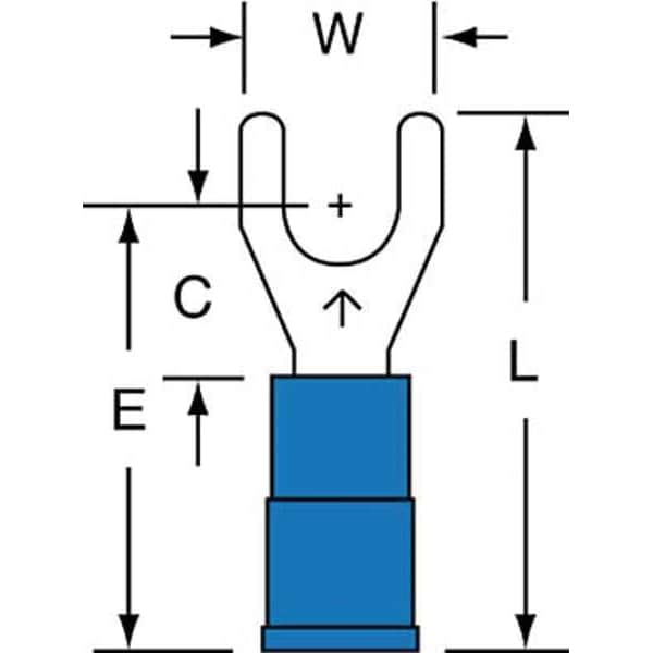 Fork Terminal, #10 Stud Size, 14 AWG, 600 V, Vinyl Insulated, Blue, Crimp Termination Only, 1000 PK