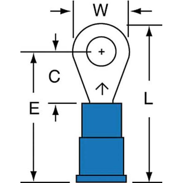 Ring Terminal, #8 Stud Size, 14 AWG, 600 V, Vinyl Insulated, Blue, Crimp Termination Only, 1000 PK