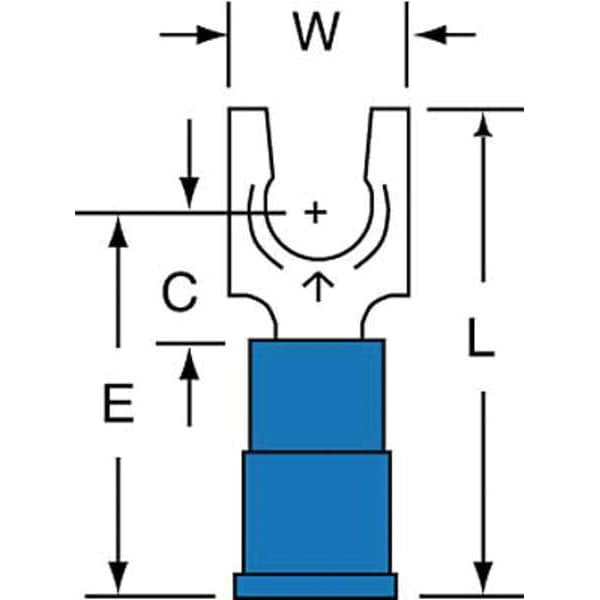 Fork Terminal, #10 Stud Size, 14 AWG, 600 V, Vinyl Insulated, Blue, Crimp Termination Only, 1000 PK