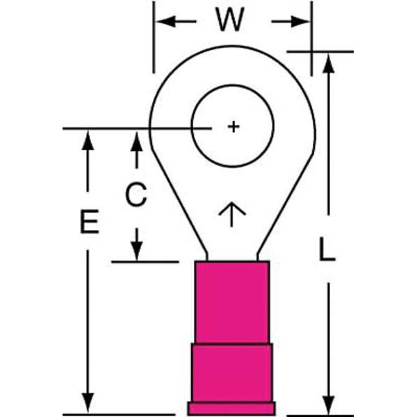 Ring Terminal, 1/4 in Stud Size, 18 AWG, 600 V, Vinyl Insulated, Red, Crimp Termination Only