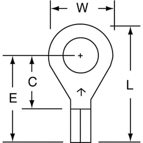 Ring Terminal, 1/4 in Stud Size, 14 AWG, 600 V, Bare Insulated, Bare, Crimp Termination Only