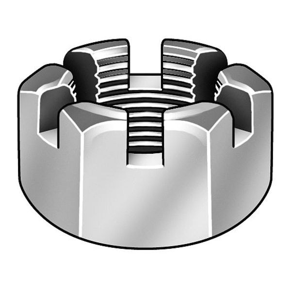 1/2"-20 Grade 2 Zinc Plated Finish Low Carbon Steel Round Slotted Castle Nut, 25 pk.