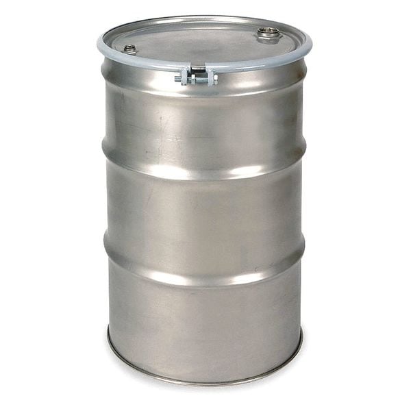 Open Head Transport Drum, 304 Stainless Steel, 55 gal, Unlined, Silver