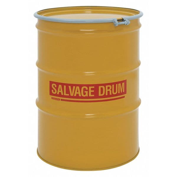 Open Head Transport Drum, Steel, 85 gal, Unlined, Yellow