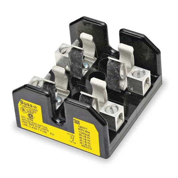 Open Fuse Block, T UL Class, 600V AC/DC Volt Rating, 2 Poles, Box Lug