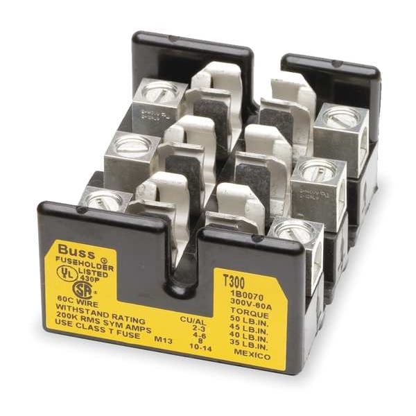 Open Fuse Block, T UL Class, 300V AC/DC Volt Rating, 3 Poles, Box Lug