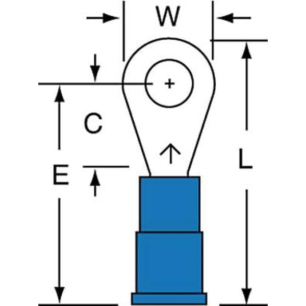 Ring Terminal, #8 Stud Size, 14 AWG, 600 V, Vinyl Insulated, Blue, Crimp Termination Only, 1000 PK