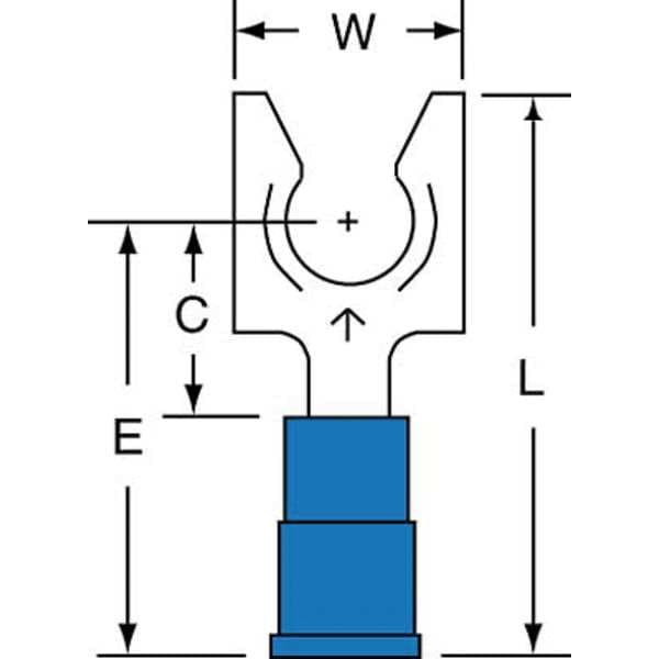 Fork Terminal, 1/4 in Stud Size, 14 AWG, 600 V, Vinyl Insulated, Blue, Crimp Termination Only