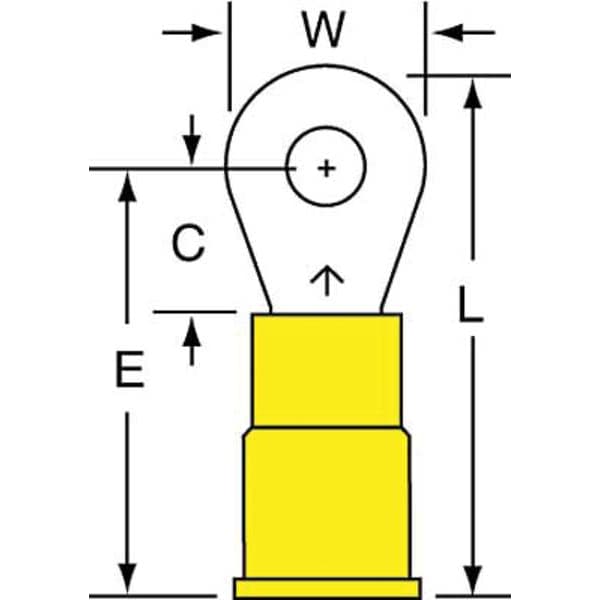 Ring Terminal, #6 Stud Size, 10 AWG, 600 V, Vinyl Insulated, Yellow, Crimp Termination Only, 500 PK