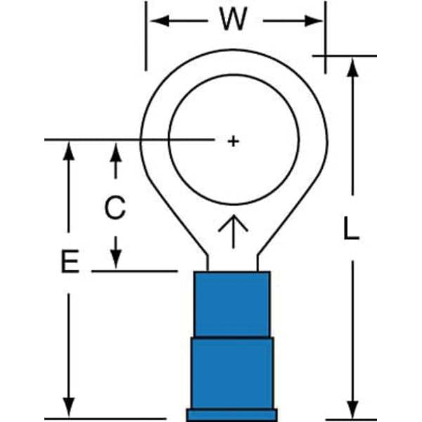 Ring Terminal, 3/8 in Stud Size, 14 AWG, 600 V, Vinyl Insulated, Blue, Crimp Termination Only