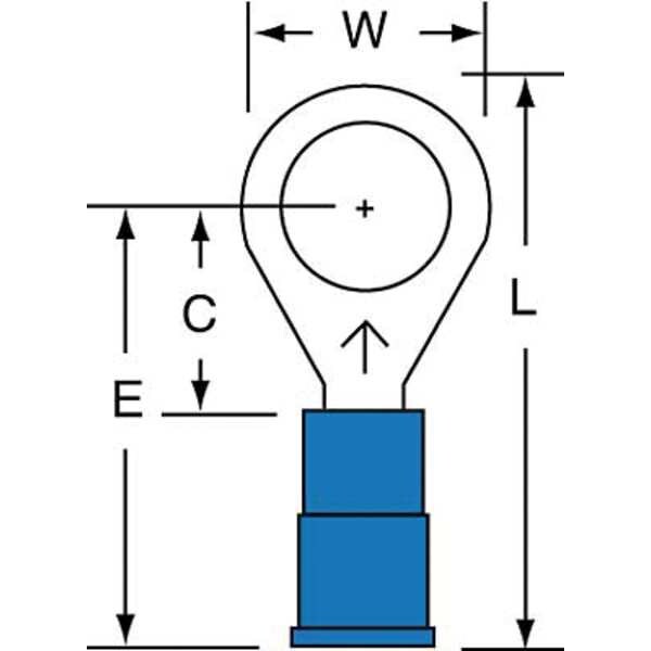 Ring Terminal, 5/16 in Stud Size, 14 AWG, 600 V, Vinyl Insulated, Blue, Crimp Termination Only