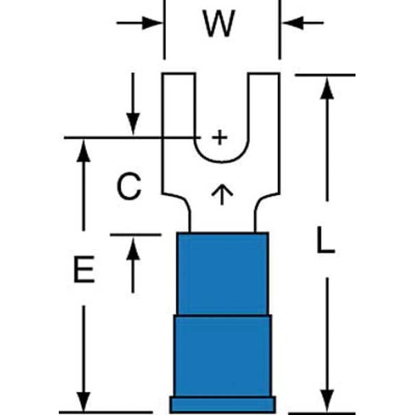 Fork Terminal, #8 Stud Size, 14 AWG, 600 V, Vinyl Insulated, Blue, Crimp Termination Only, 1000 PK