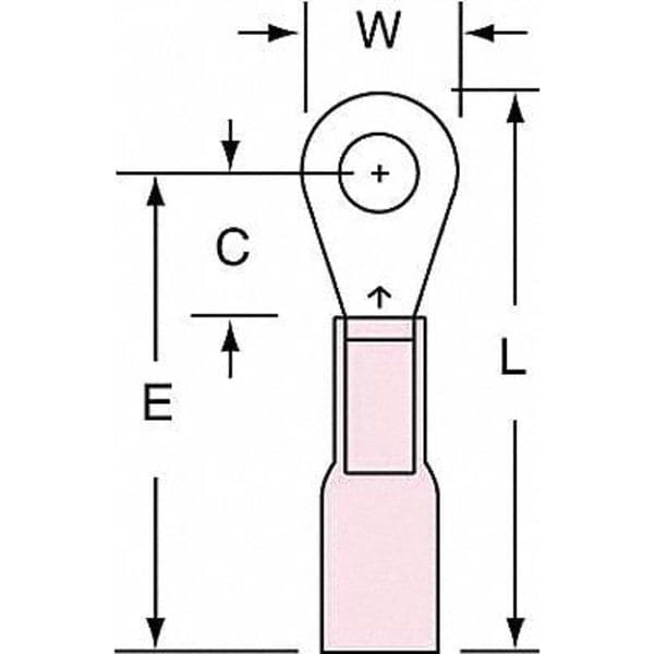 Ring Terminal, #6 Stud Size, 18 AWG, 600 V, Heat Shrink Insulated, Red, Crimp Termination Only