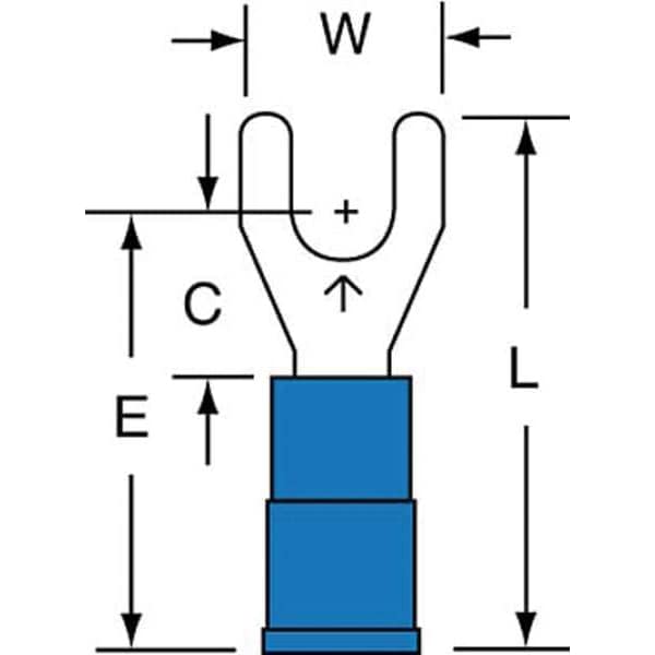 Fork Terminal, #8 Stud Size, 14 AWG, 600 V, Vinyl Insulated, Blue, Crimp Termination Only, 1000 PK