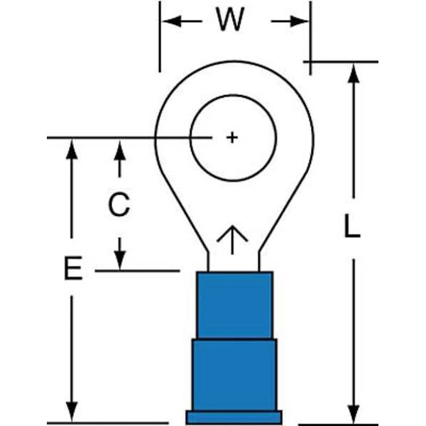Ring Terminal, 1/4 in Stud Size, 14 AWG, 600 V, Vinyl Insulated, Blue, Crimp Termination Only