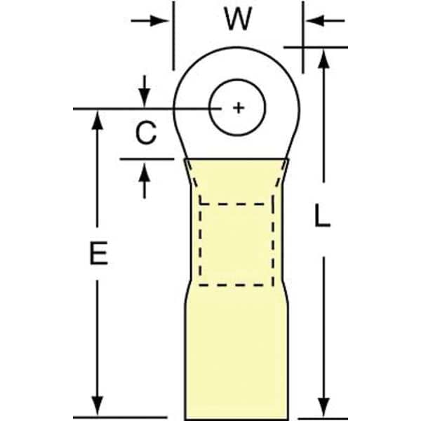 Ring Terminal, #8 Stud Size, 10 AWG, 600 V, Heat Shrink Insulated, Yellow, Crimp Termination Only