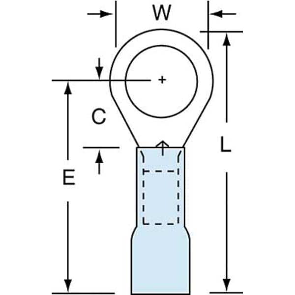 Ring Terminal, 5/16 in Stud Size, 14 AWG, 600 V, Heat Shrink Insulated, Blue, 250 PK