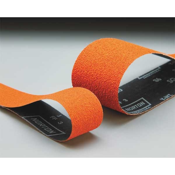Sanding Belt, 3 in W, 132 in L, Coated, Ceramic, 36 Grit, Extra Coarse, Blaze R980P, Orange