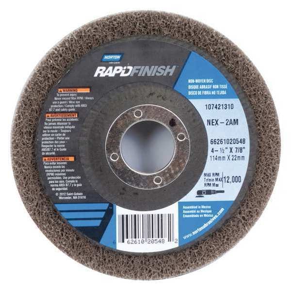 Non-Woven Depressed Center Disc, Type 27, 4 1/2 in Dia, 1/2 in Thick, 7/8 in Arbor Hole Size
