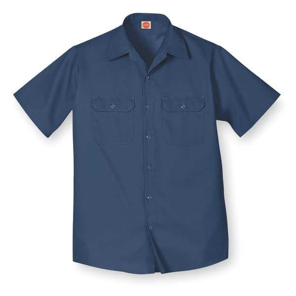 Men's Short Sleeve Utility Work Shirt, Cotton/Polyester, Button, 2 Pocket(s), Navy, S