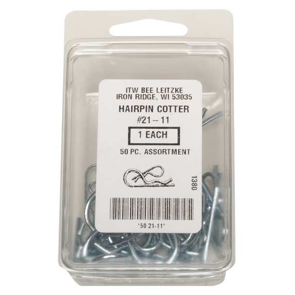 Hairpin Cotter Asst, Zinc, 50 Pcs, 5 Sizes