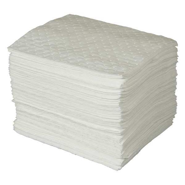 Sorbent Pad, 30 gal, 15 in x 19 in, Oil, White, 100 PK