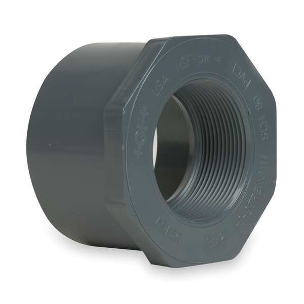 PVC Reducing Bushing, Spigot x FNPT, 3 in x 2 1/2 in Pipe Size