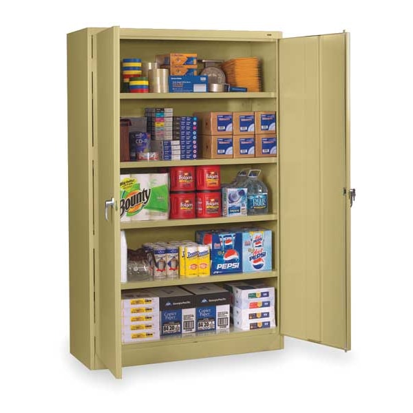Shelving Storage Cabinet, 78 in H, 48 in W, Swing, Keyed, Sand, 5 Shelves, 0 Drawers