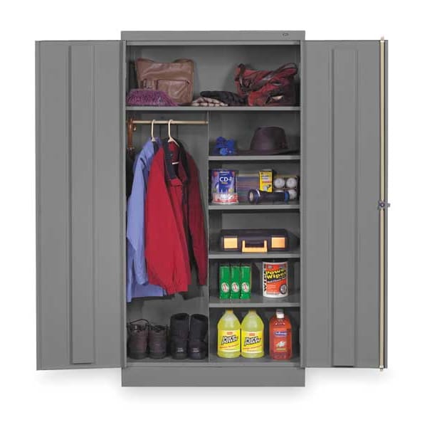 Combo Wardrobe Storage Cabinet, 72 in H, 36 in W, Swing, Keyed, Medium Gray, 5 Shelves, 0 Drawers