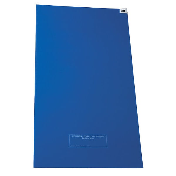 Tacky Floor Mat, Polyethylene, 1.5 mil Thick, 18 in W x 45 in L, Blue, 30, 4 PK