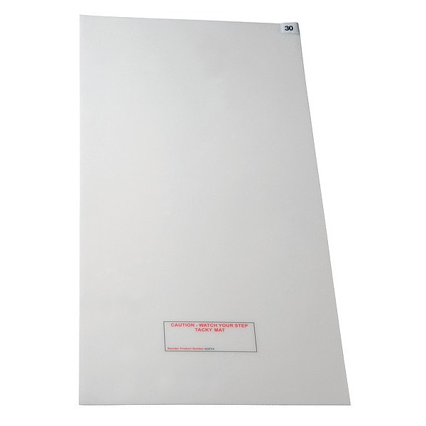 Tacky Floor Mat, Polyethylene, 1.5 mil Thick, 18 in W x 45 in L, White, 30, 4 PK