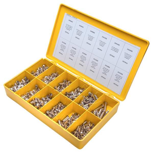 Barrel Bolt Assortment, 1/4"; 13/64"; 5/16"; 3/8", Stainless Steel, Black Oxide