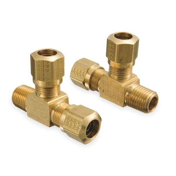 Tee, Brass, Comp3/8", Comp1/4", MNPT1/4"