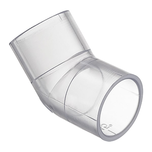 PVC Elbow, 45 Degrees, Solvent x Solvent, 1 in Pipe Size