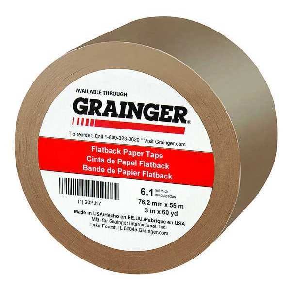 Packaging Tape, 3 in W x 60 yd L, 6.1 mil Thick, Tan, Rubber Adhesive