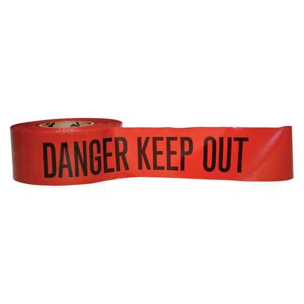 Barricade Tape, Danger Keep Out, Red, 3 in Wide x 3,000 ft Length, Polyethylene, 3 mil