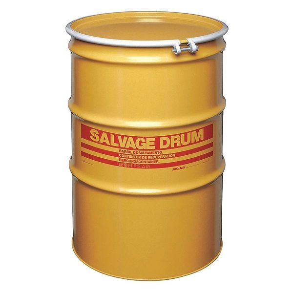 Open Head Salvage Drum, Steel, 85 gal, Lined, Yellow