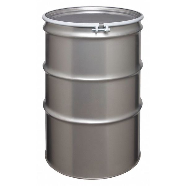 Open Head Transport Drum, 304 Stainless Steel, 85 gal, Unlined, Silver