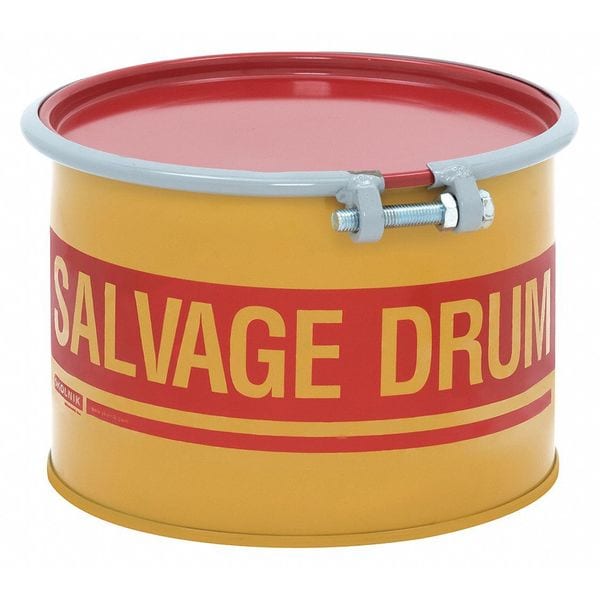 Open Head Salvage Drum, Steel, 5 gal, Unlined, Yellow