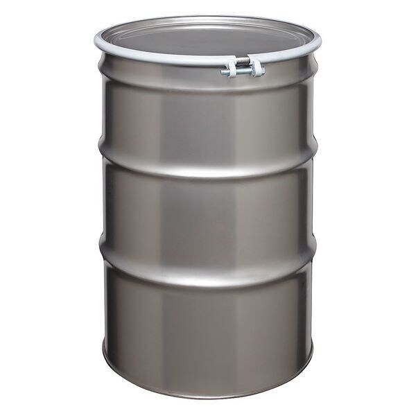 Open Head Transport Drum, 304 Stainless Steel, 55 gal, Unlined, Silver