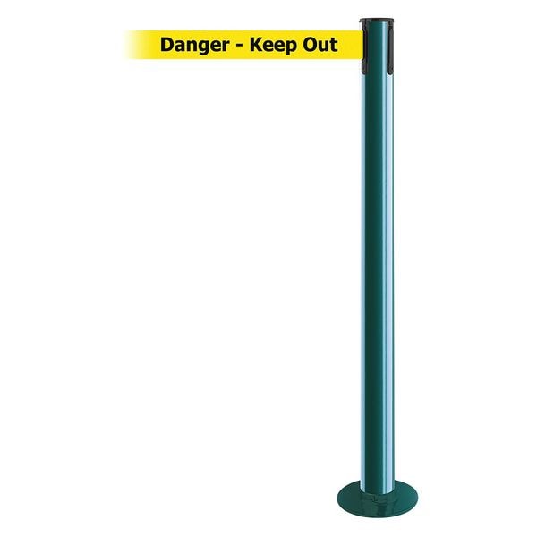 Barrier Post with Belt, Green, 7 1/2 ft Length, 36 1/2 in Post Height, Danger Keep Out