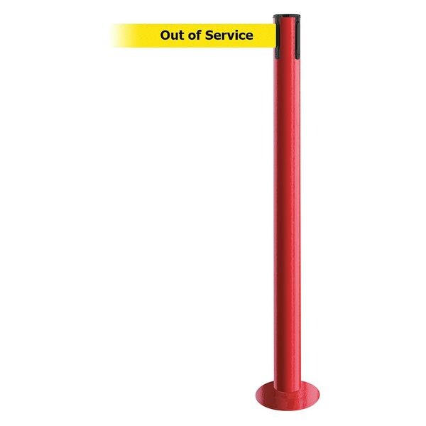 Barrier Post with Belt, Red, 7 1/2 ft Length, 36 1/2 in Post Height, Out of Service