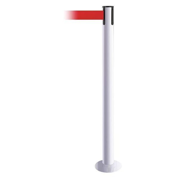 Barrier Post with Belt, White, 13 ft Length, 36 1/2 in Post Height, No Legend